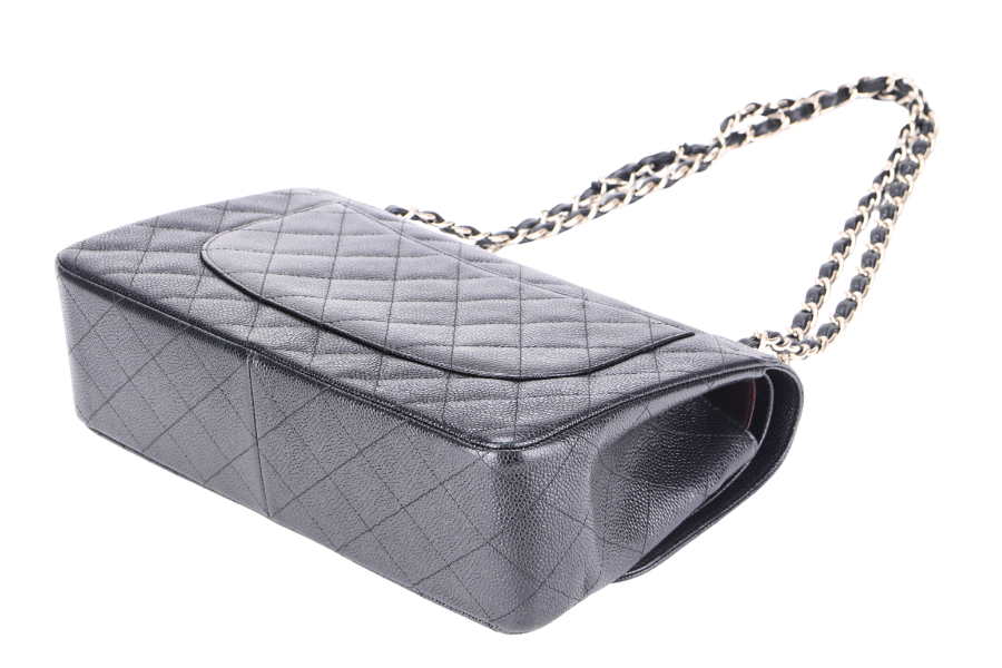 CHANEL CLASSIC FLAP JUMBO (2151xxxx) BLACK CAVIAR SILVER HARDWARE WITH & DUST COVER