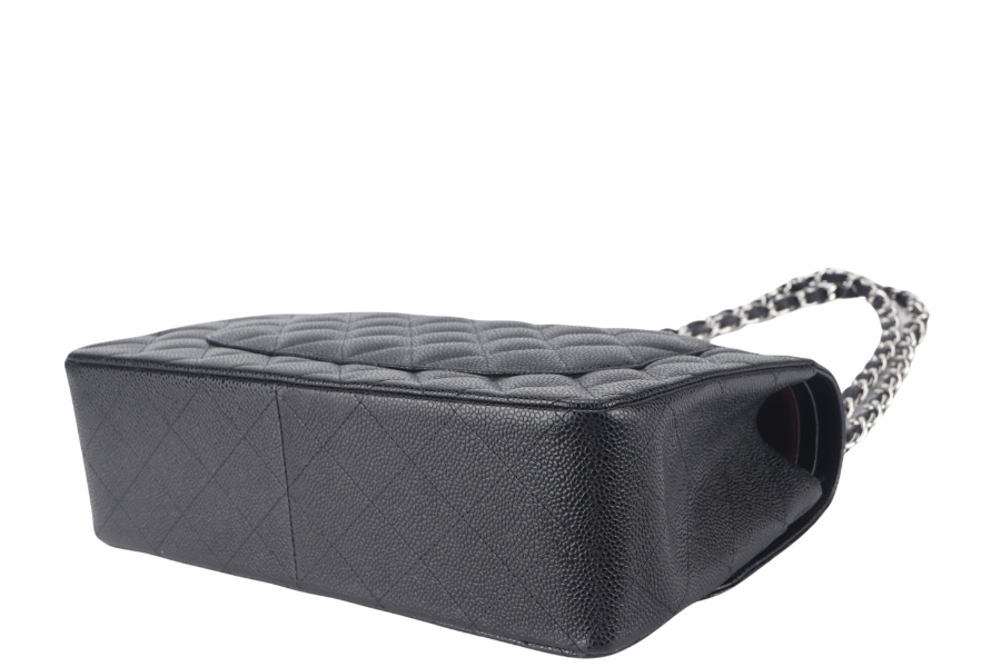 CHANEL CLASSIC FLAP JUMBO (1524xxxx) BLACK CAVIAR SILVER HARDWARE WITH AND DUST COVER