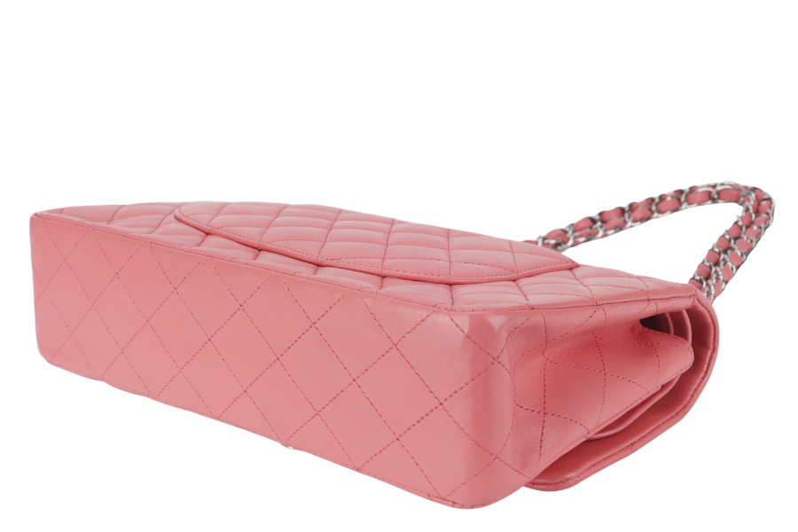 CHANEL FLAP MEDIUM (1632xxxx) PINK LAMBSKIN LEATHER SILVER HARDWARE WITH , DUST COVER AND BOX