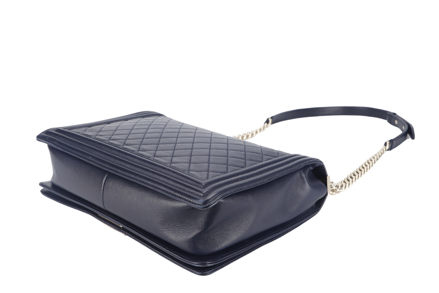 CHANEL LEBOY LARGE (2226xxxx) NAVY BLUE LAMBSKIN GOLD HARDWARE WITH DUST COVER AND BOX