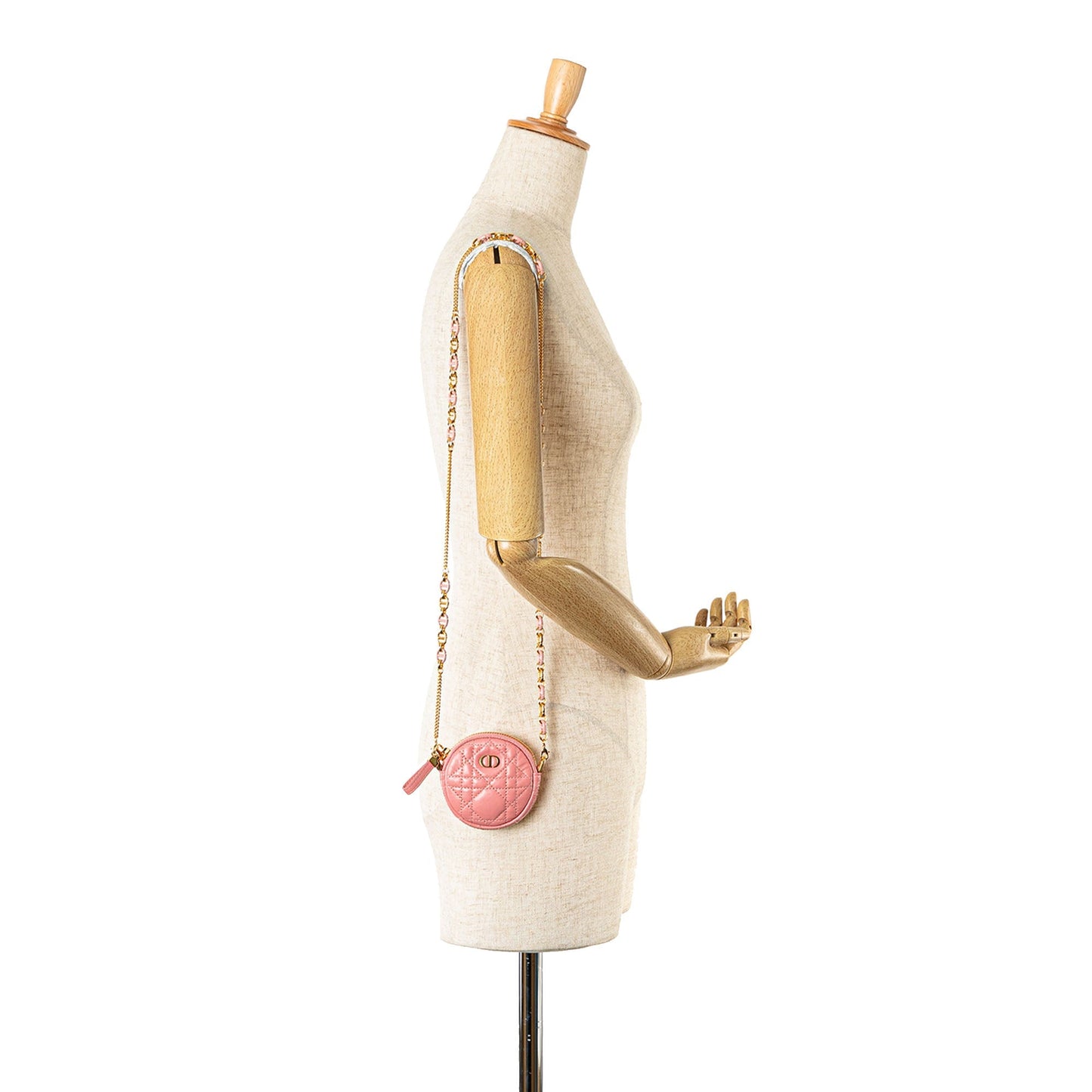 Mini Lambskin Cannage Round Caro Pouch