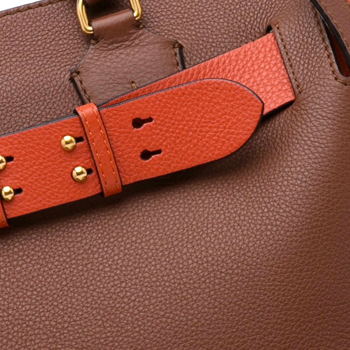 Burberry Belt Handbag Medium Brown Leather