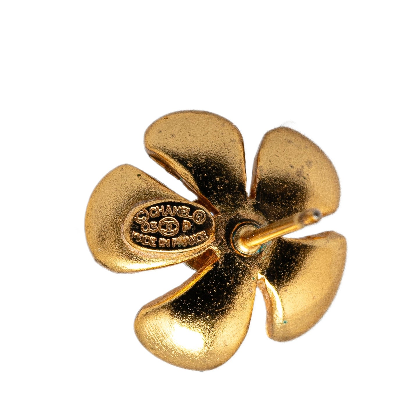 Red Chanel Gold Plated Enamel CC Flower Push Back Earrings
