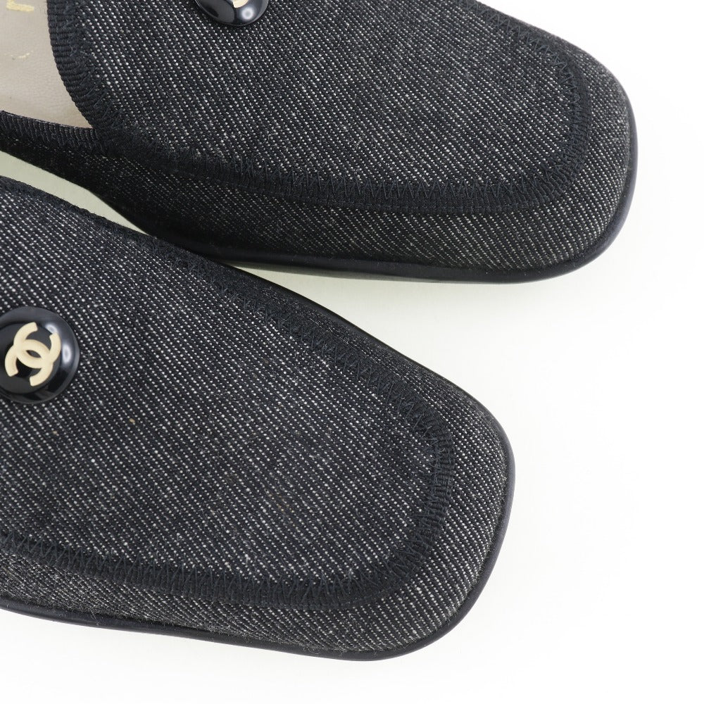 CHANEL loafers denim black COCO Button Women 36 1/2 Used