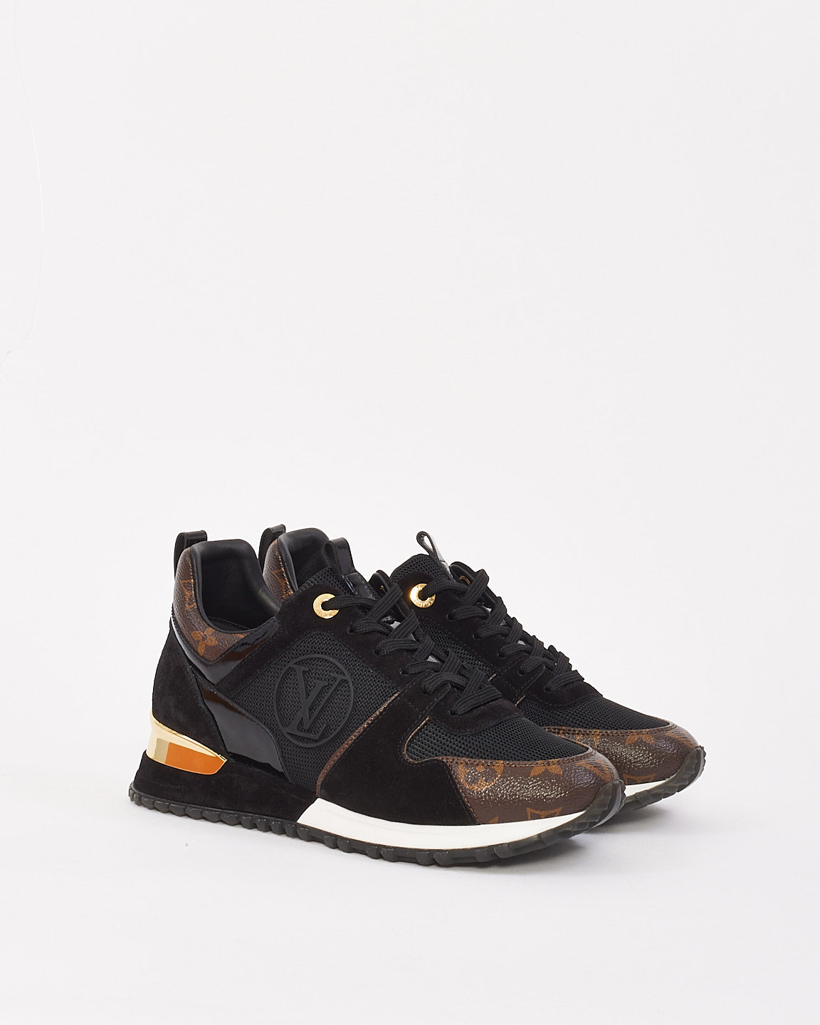 Louis Vuitton Black & Monogram Canvas & Suede Run Away Sneakers - 37