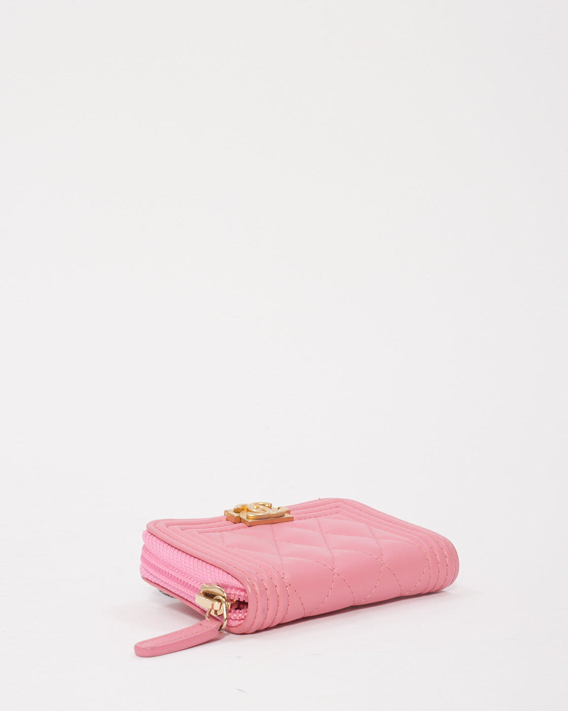 Chanel Pink Leather Boy Zip Around Coin Purse Wallet