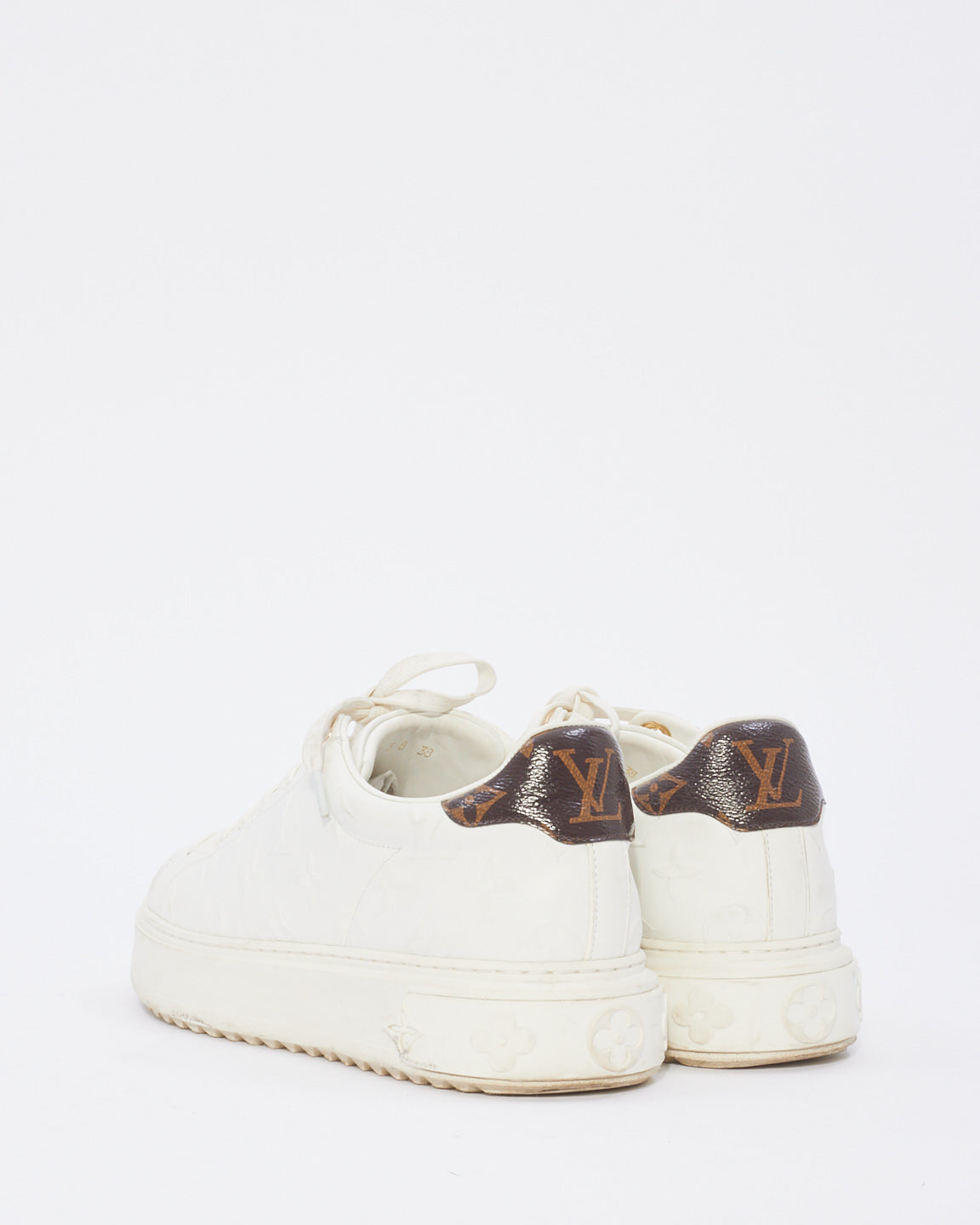 Louis Vuitton White Leather Monogram Sneakers - 38
