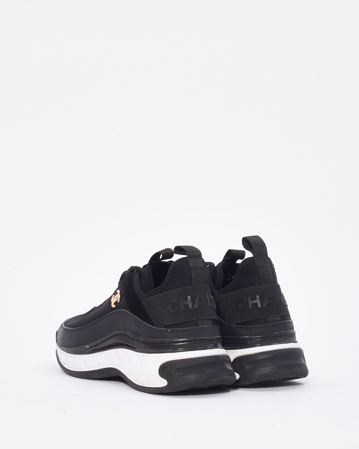 Chanel Black Nylon & Suede Low Top Sneakers - 38