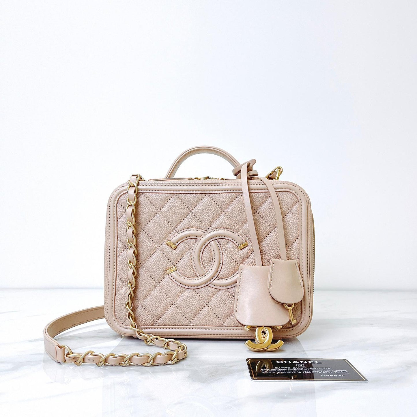 CC Medium Caviar Quilted Vanity Case Beige