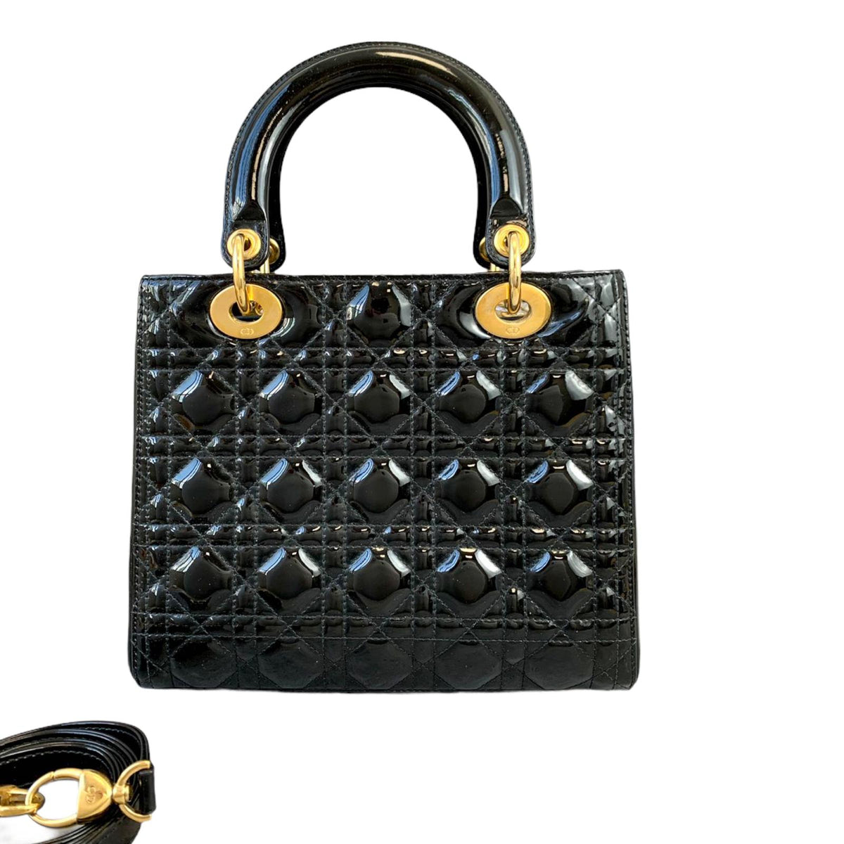Lady Dior Medium Patent Black GHW