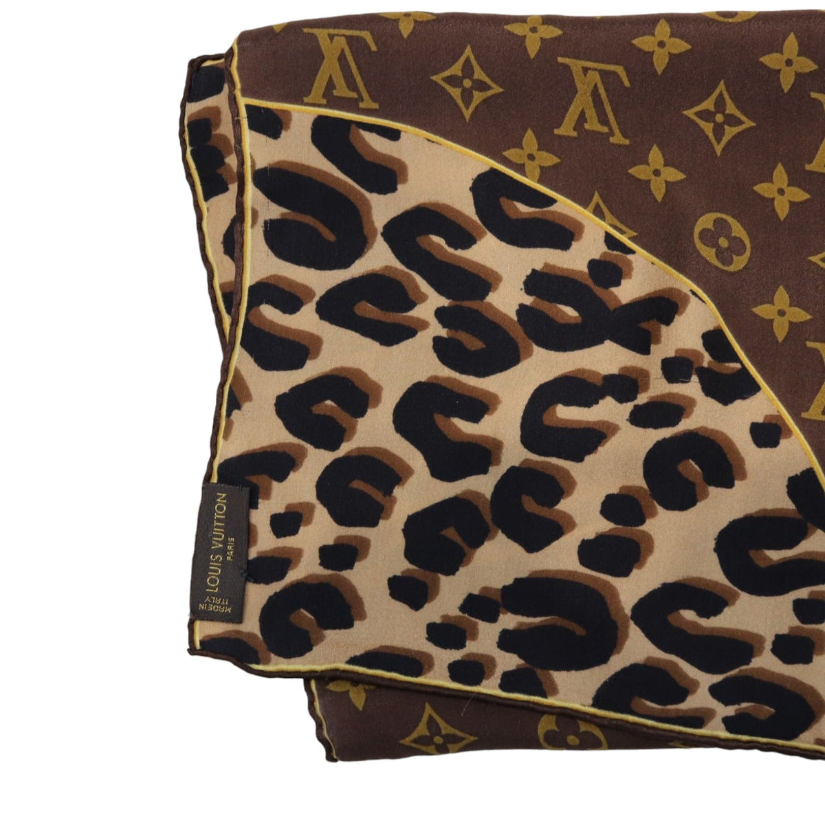 Louis-Vuitton Leopard Monogram Square Scarf Silk Brown