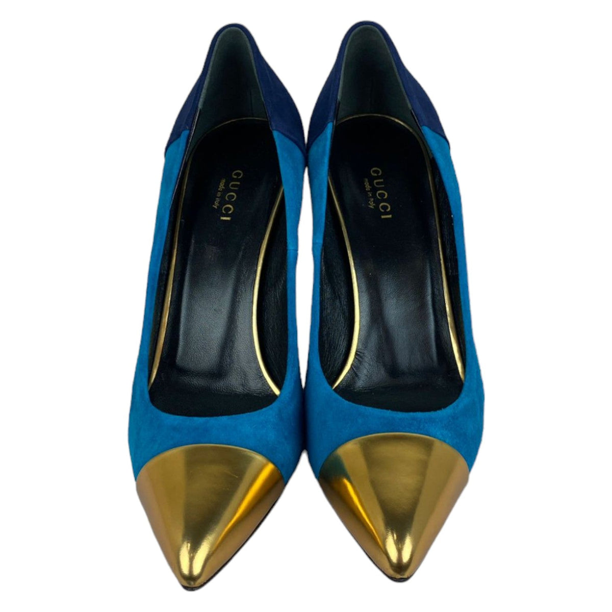 Gucci Pointed Cap Toe Pumps Suede and Leather Tricolor Size 39
