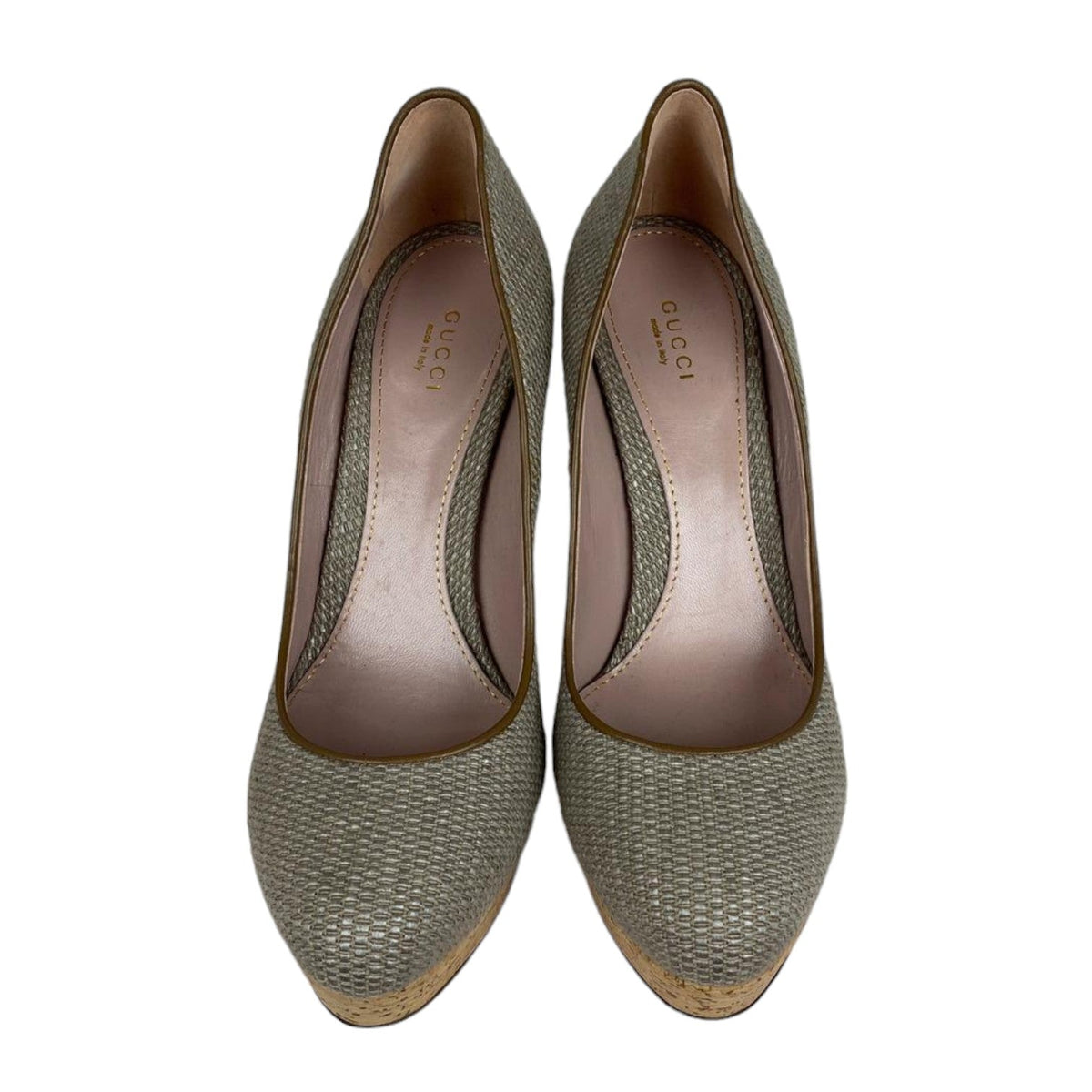 Gucci Woven Heels Greige Leather Beige Size 40