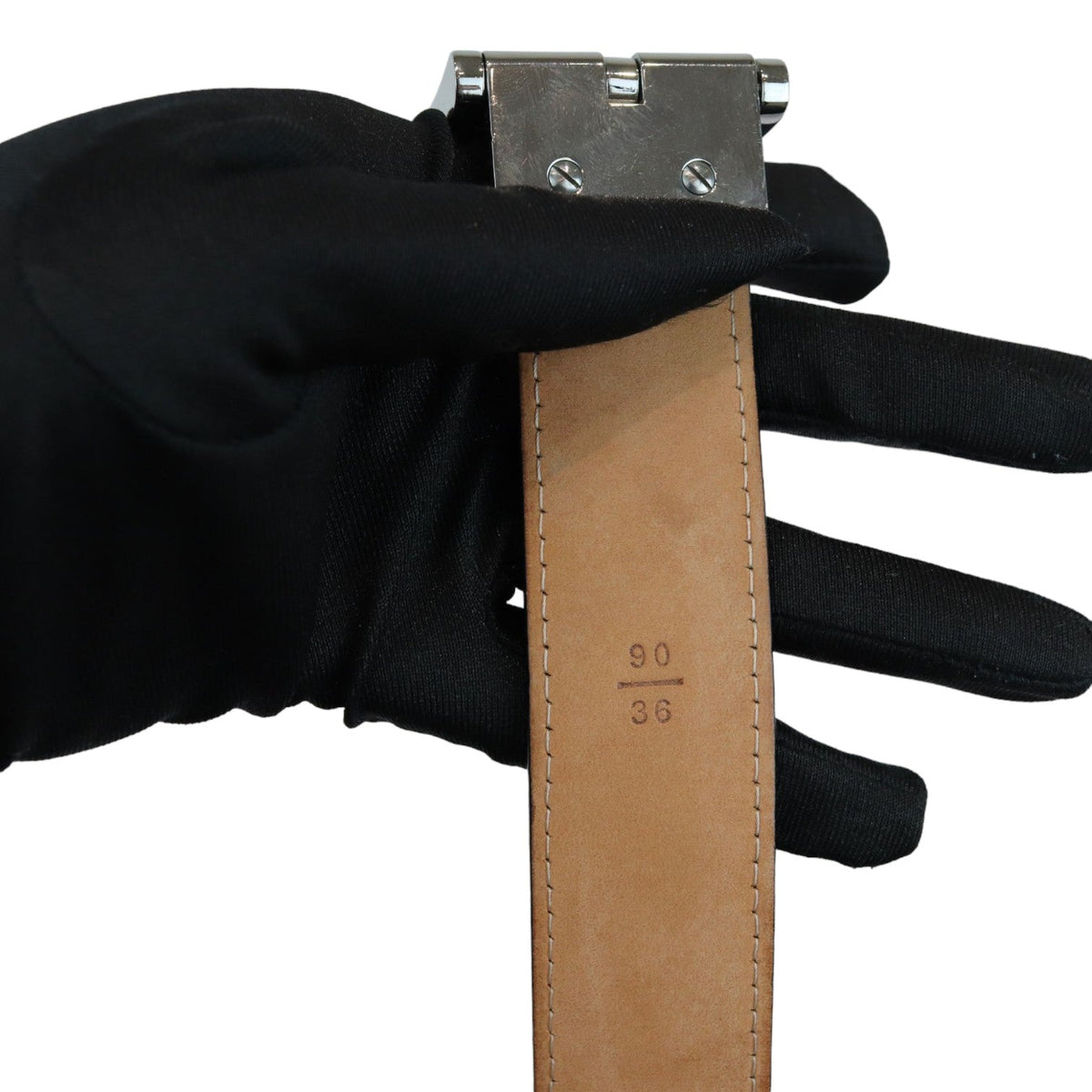 Louis-Vuitton Buckle Belt Taiga Leather Black Size 90 SHW