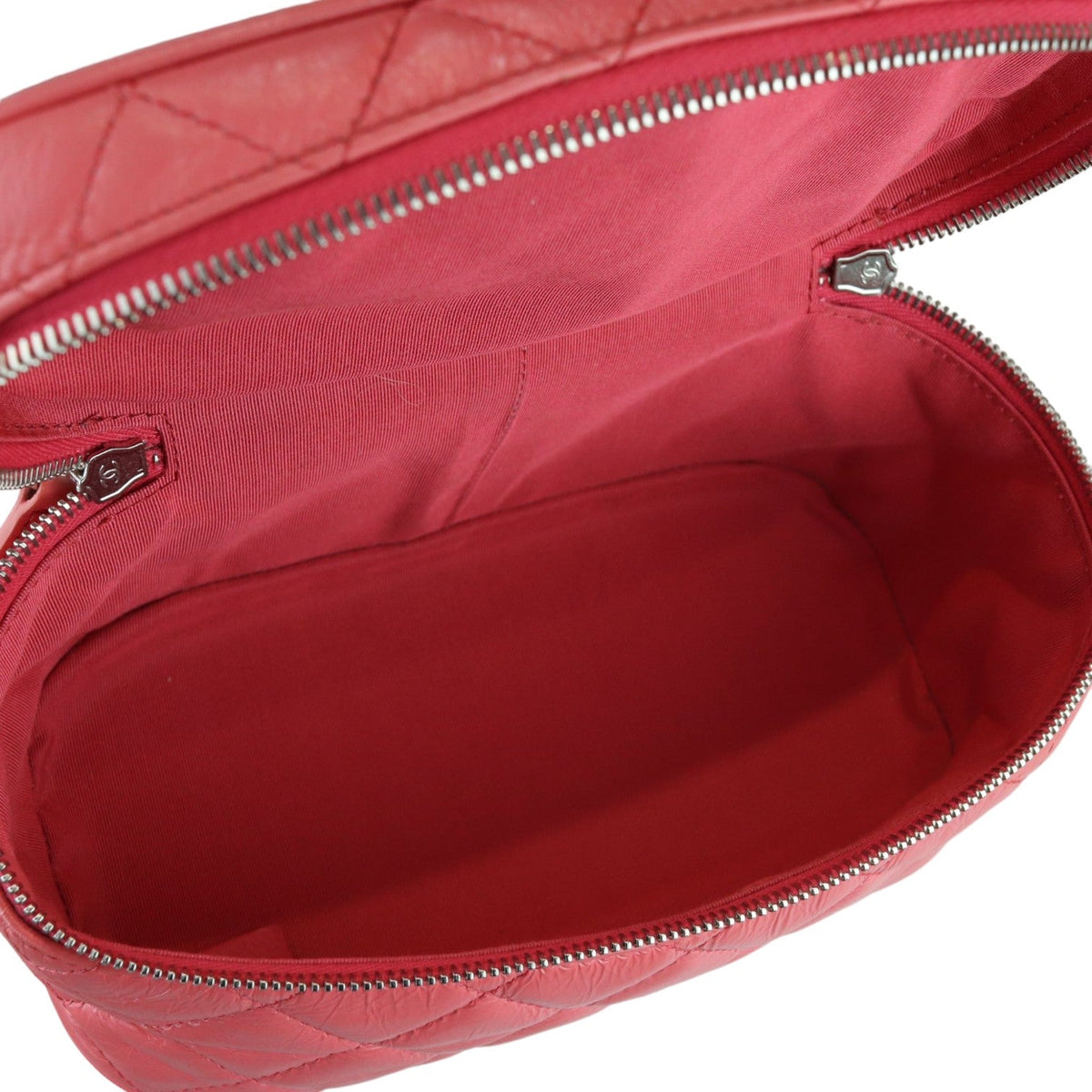 Pink Crinkled Leather and PVC Vanity Bag