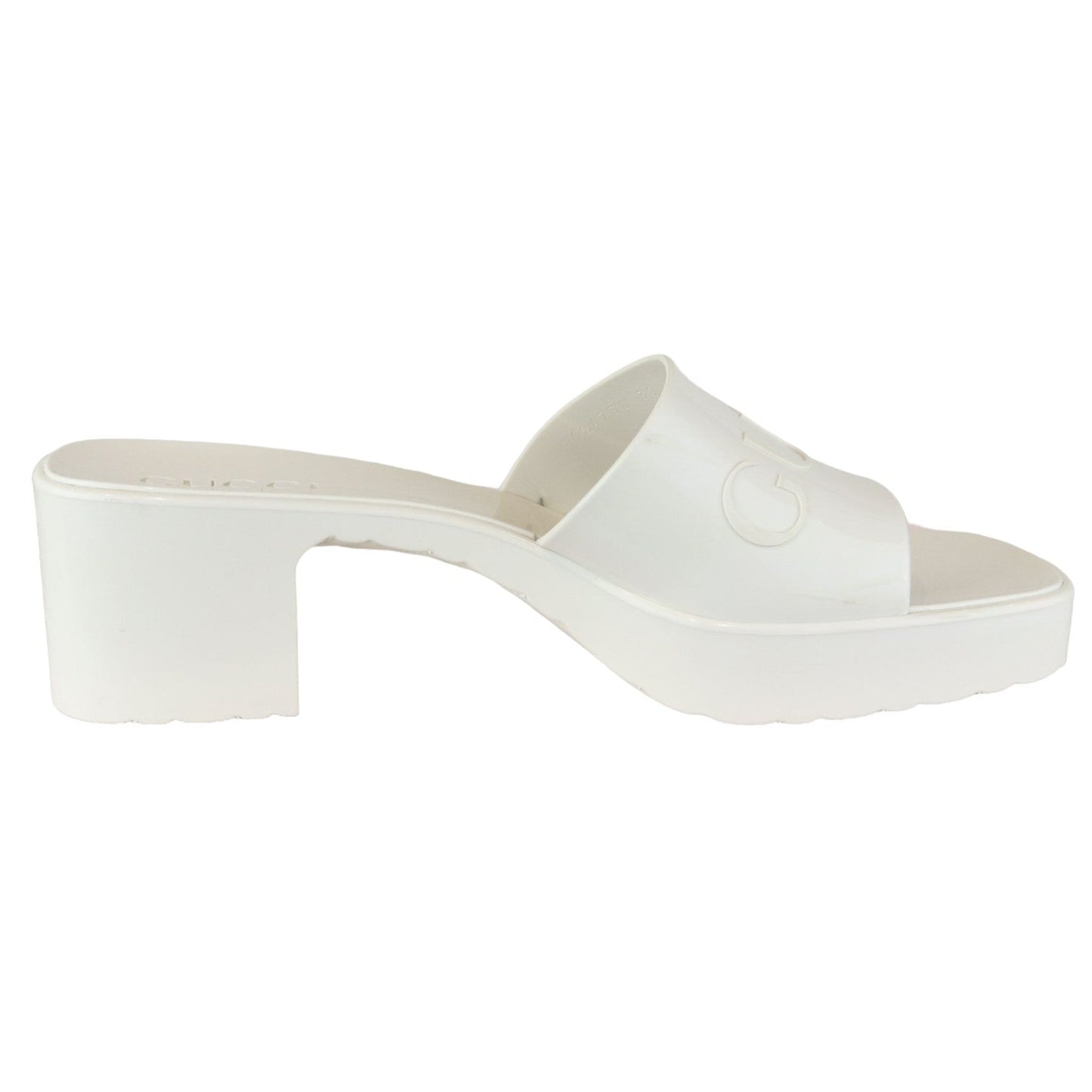 Gucci Logo Womens Platform Slide Sandals Rubber Mystic White Size 38