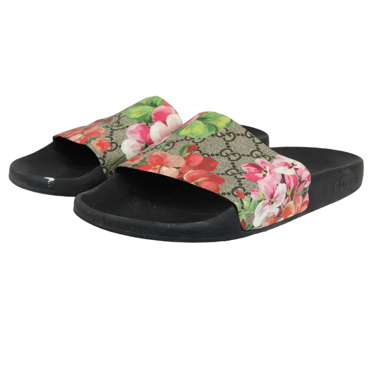 Gucci Blooms Slide Sandals GG Supreme Monogram Beige Size 38