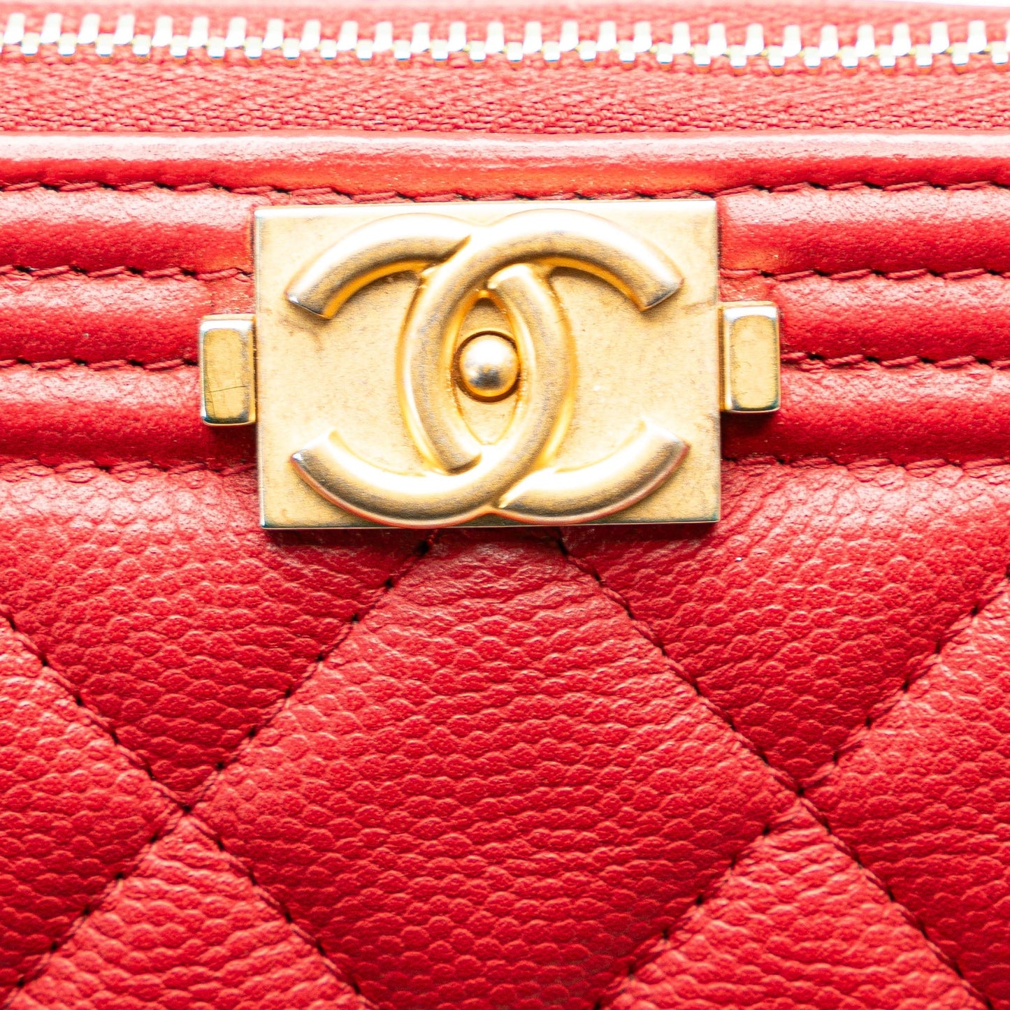 Red Chanel Medium Quilted Caviar Boy O Case Clutch