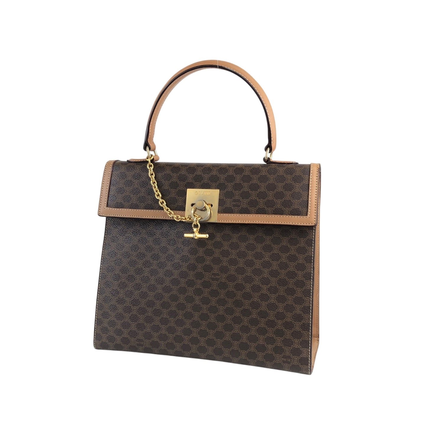 CELINE Macadam Gancini Top Handle Handbag Brown Vintage njpk8x