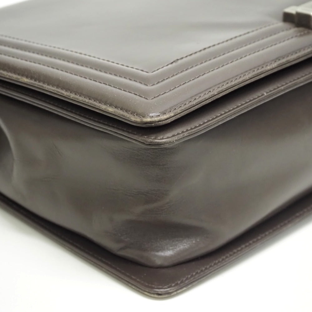 CHANEL Shoulder Bag leather gray ChainShoulder COCO Mark Boy chanel Women Used