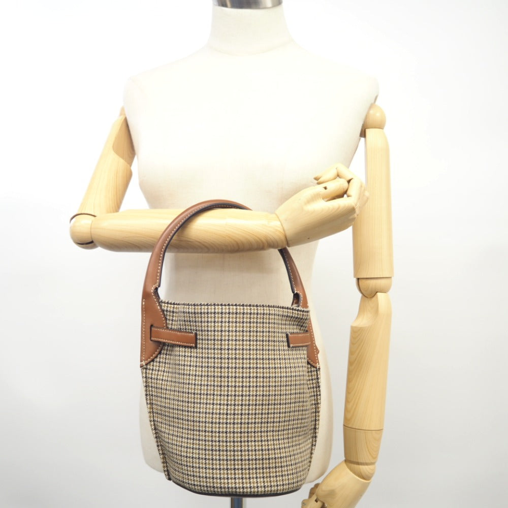 CELINE Handbag Wool, Leather Brown Women Used