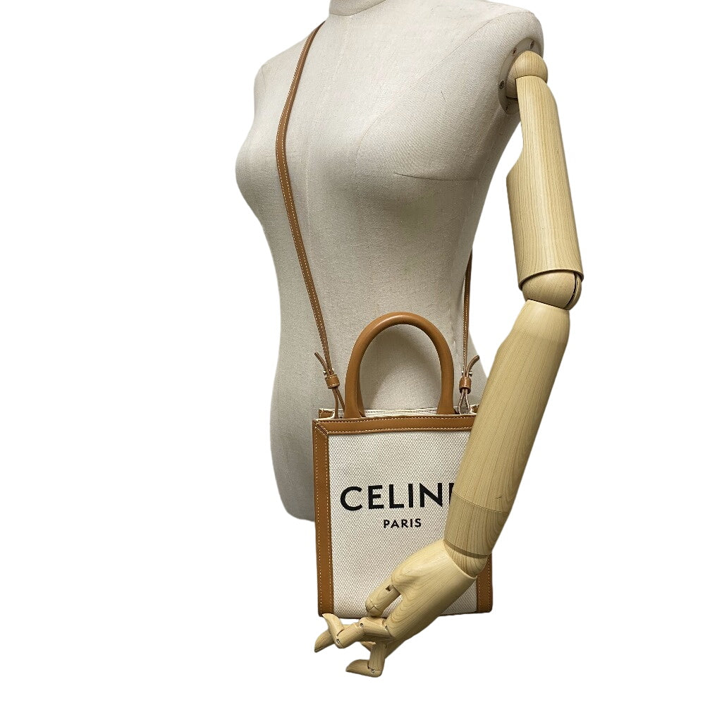 CELINE Shoulder Bag Canvas, Leather beige 2way handbag Vertical Women Used