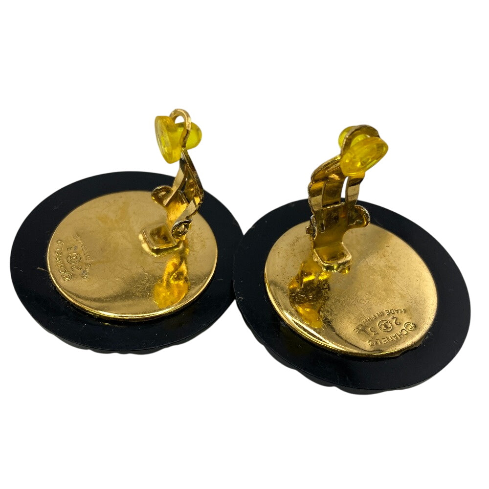 CHANEL Earring Gold Plated black COCO Mark
