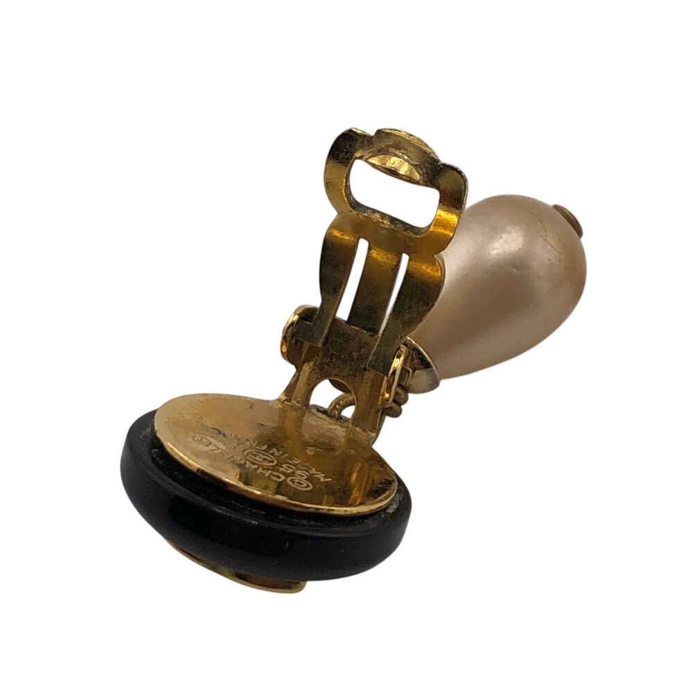 CHANEL Earring 95P Gold Plated, Faux Pearl black COCO Mark