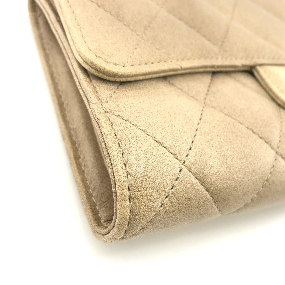 CHANEL Long Wallet Purse lambskin beige Matrasse
