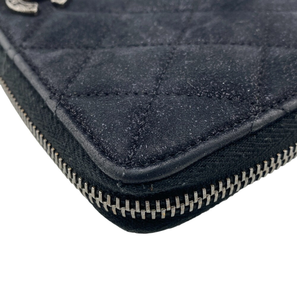 CHANEL Long Wallet Purse suede black Matrasse