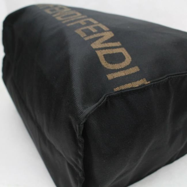 Fendi Bag Xl And Wallet Set Black Canvas With In Brown Around Bottom Leather Tote