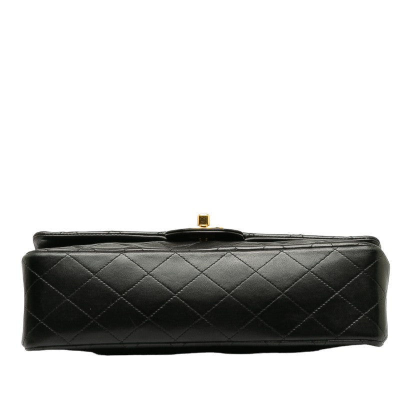 Chanel Matrases 25 Double Flap Chain Shoulder Bag Black Leather Chanel