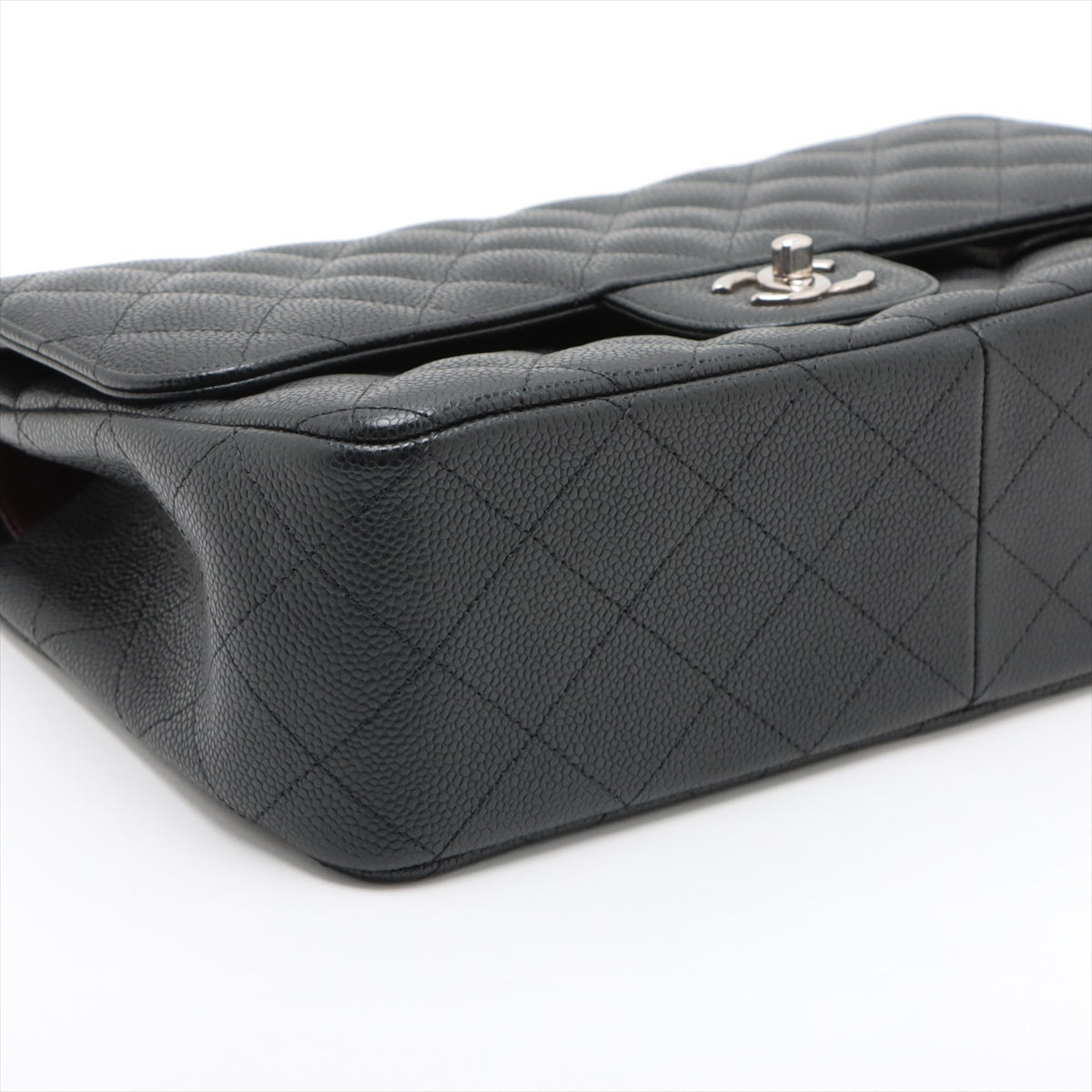 CHANEL DECAMATRASSE 30 Caviar S Double Flap Double Chain Bag Black Silver 15th A58600
