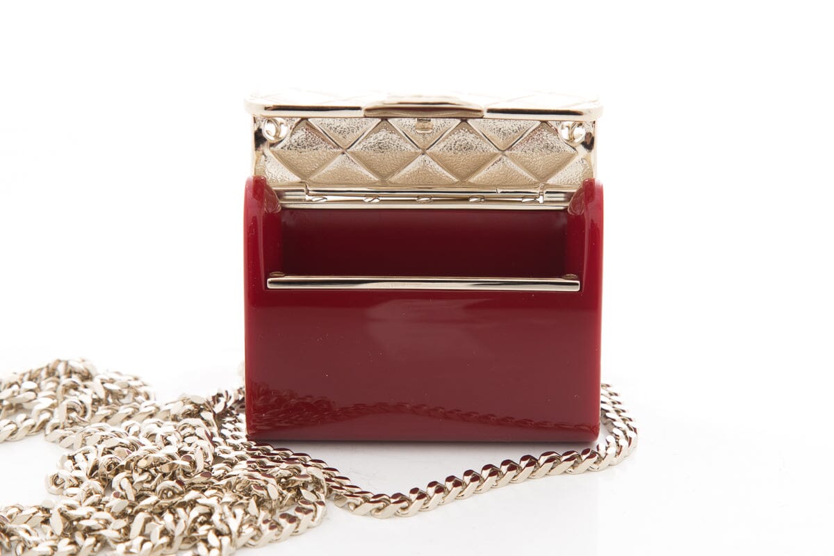 Chanel Red & Gold Resin Quilted Minaudiere Flap Clutch on Chain