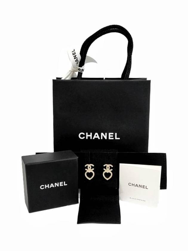 CC Logo Heart Crystal Earrings Gold Chanel