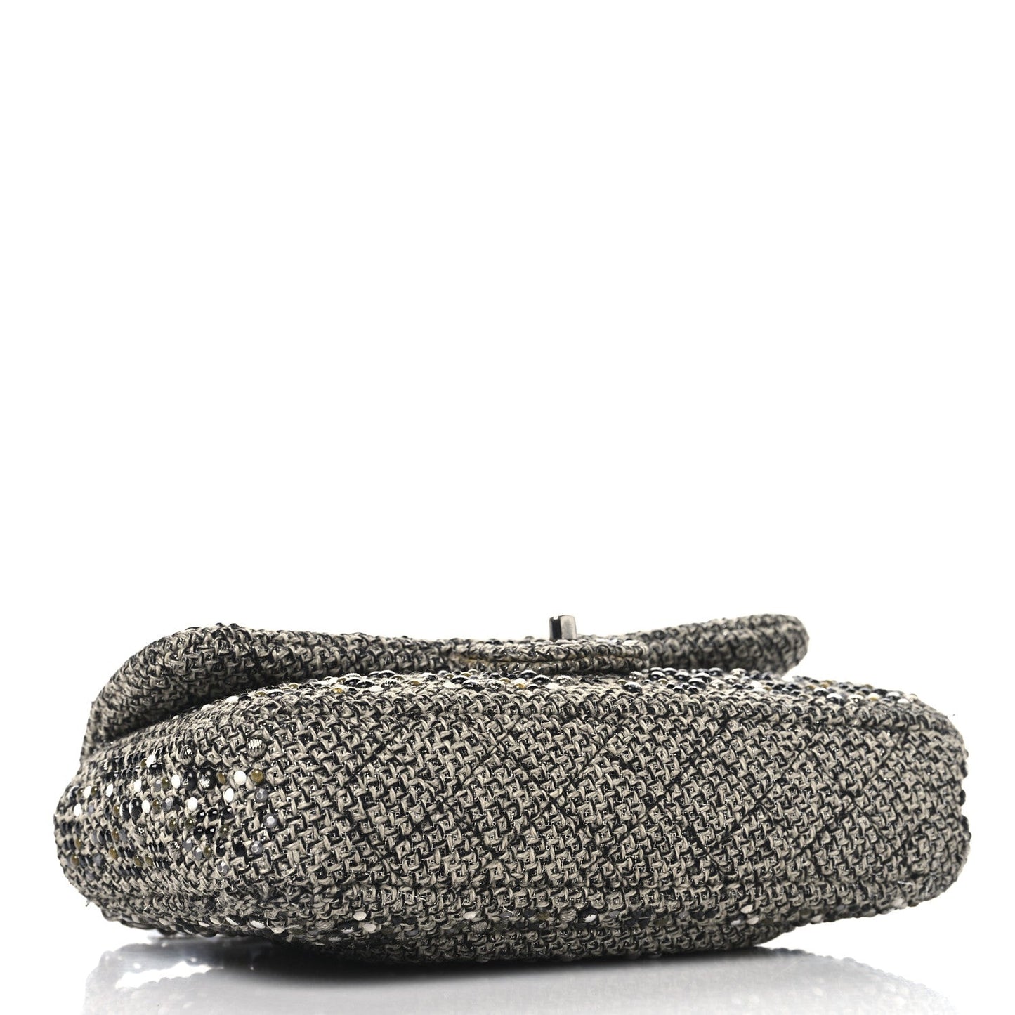 Tweed Quilted Mini Side Pearl Flap Bag Grey