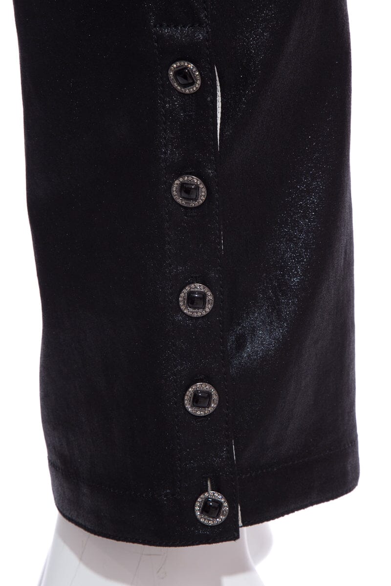 Chanel Black Sparkle Stretch Lambskin Pants SZ 38