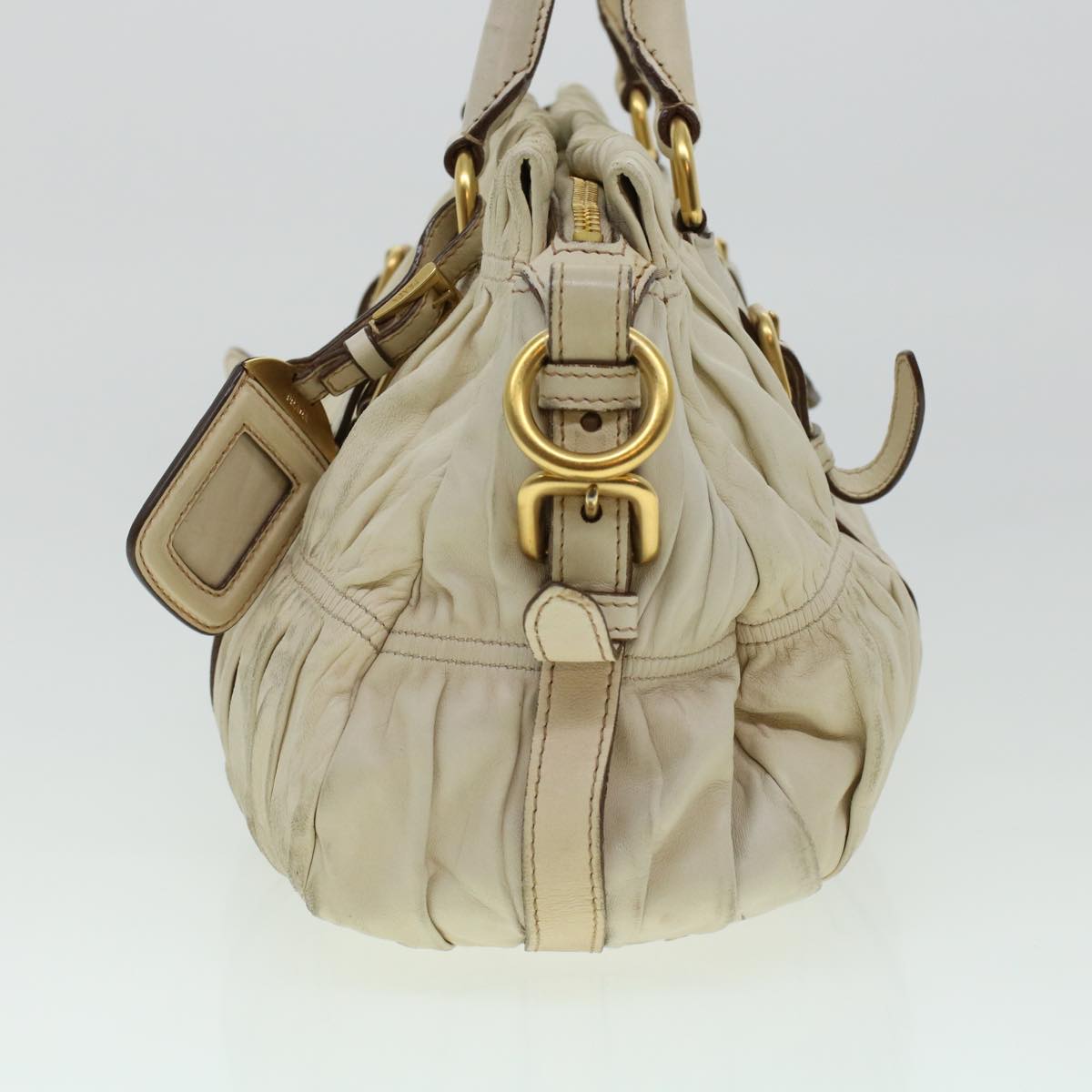 Prada Hand Bag Leather Beige am4391