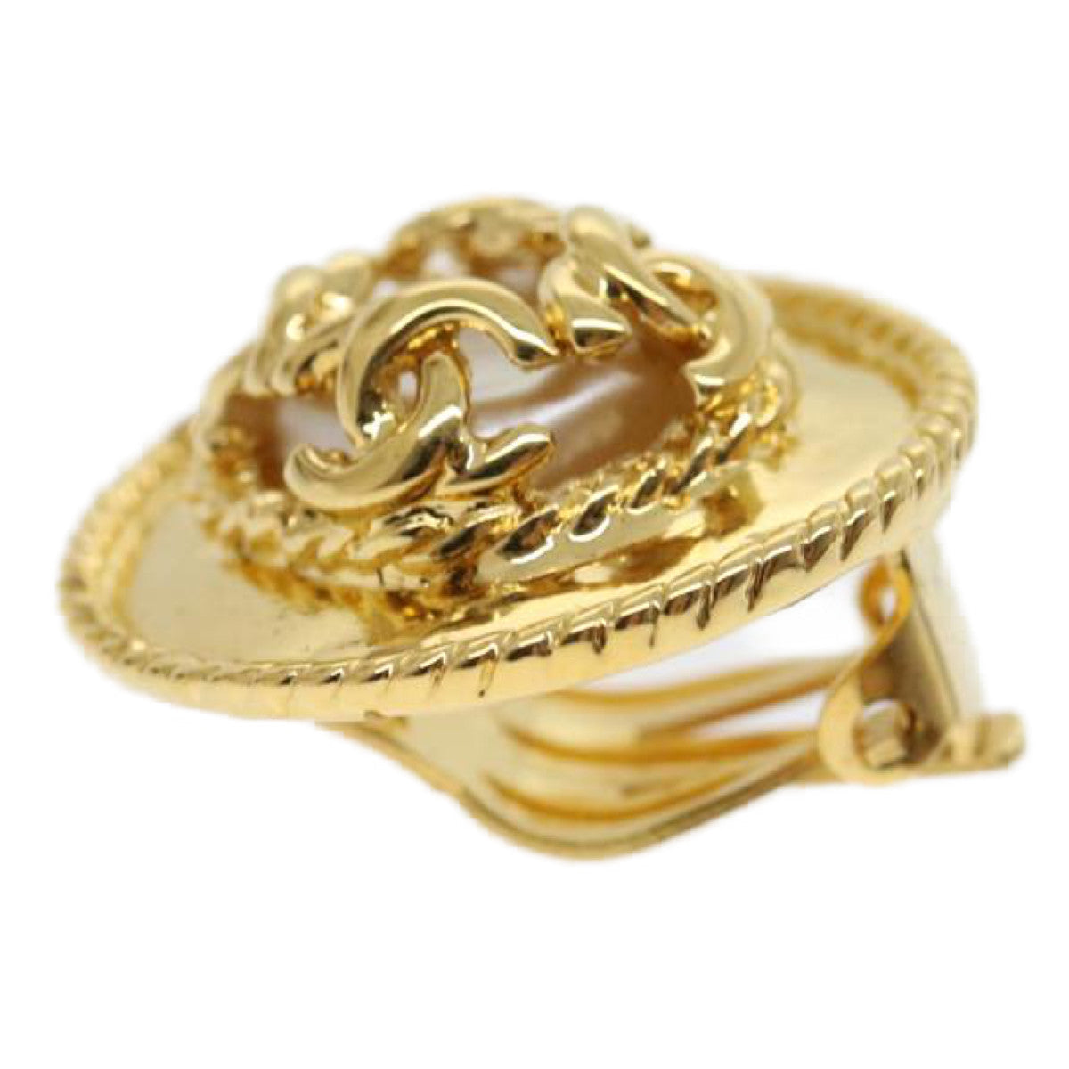 Chanel COCO Mark Earring Gold CC Auth ar7354