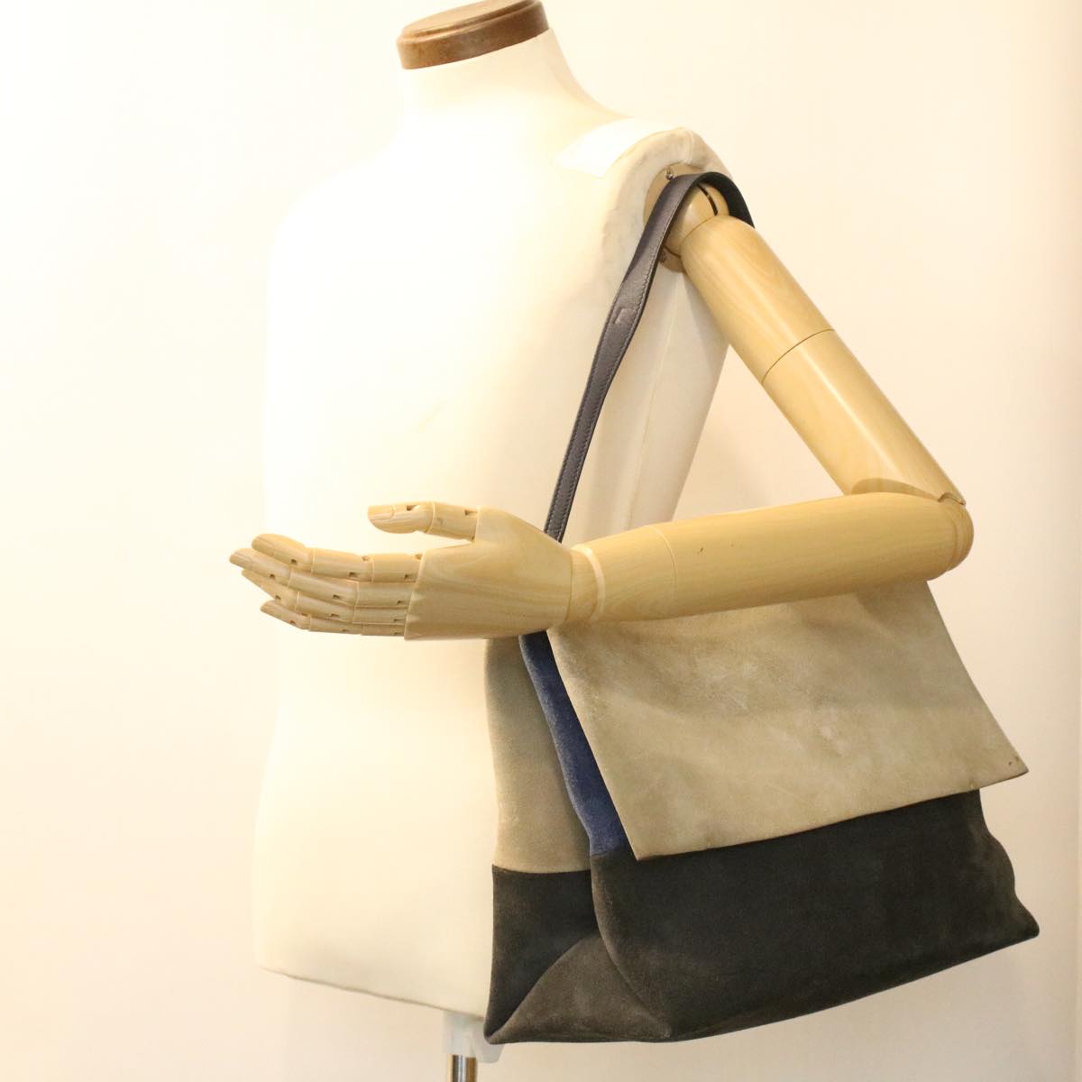 Celine Shoulder Bag Suede Beige Blue black ar8501