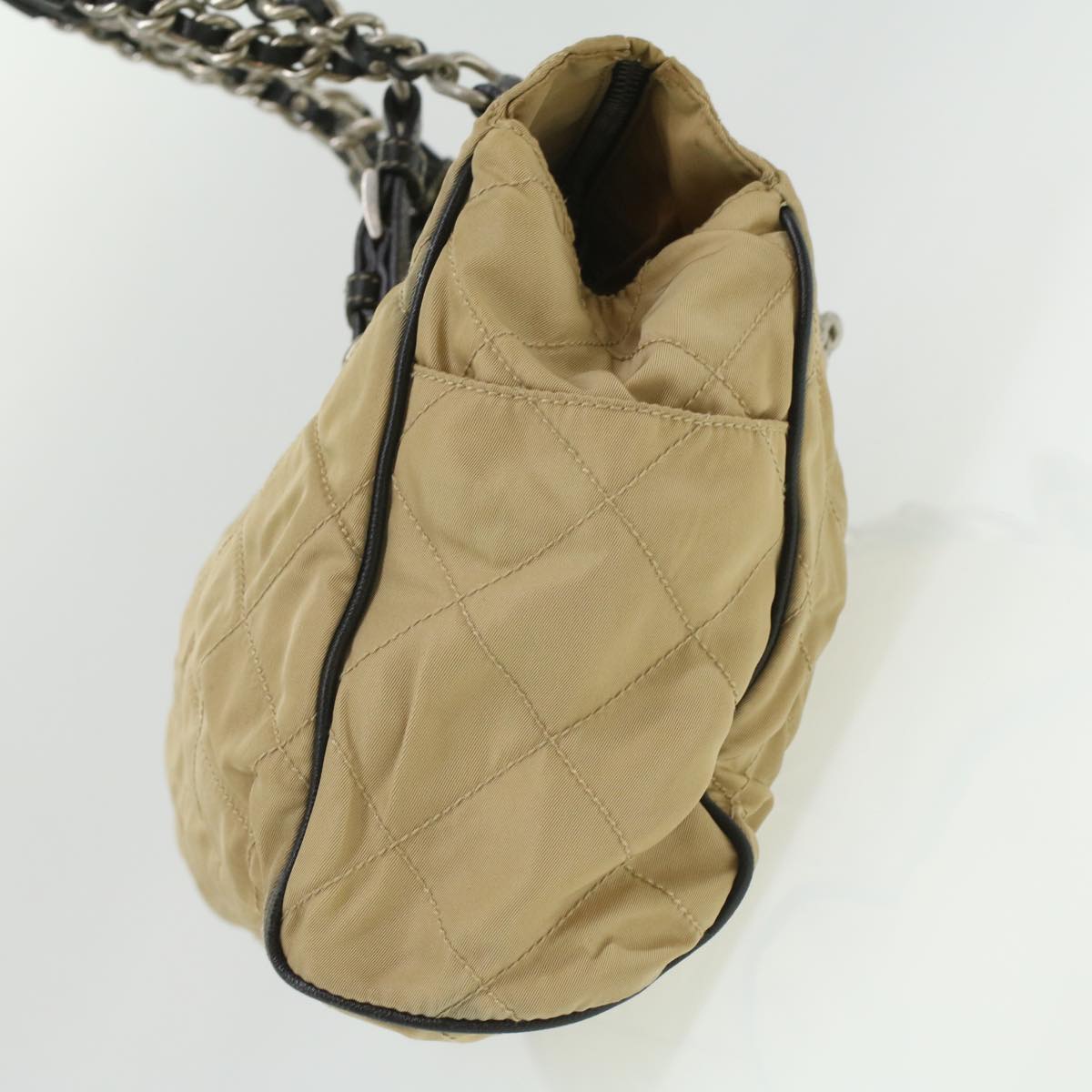 Prada Quilted Chain Shoulder Bag Nylon Beige ar8728