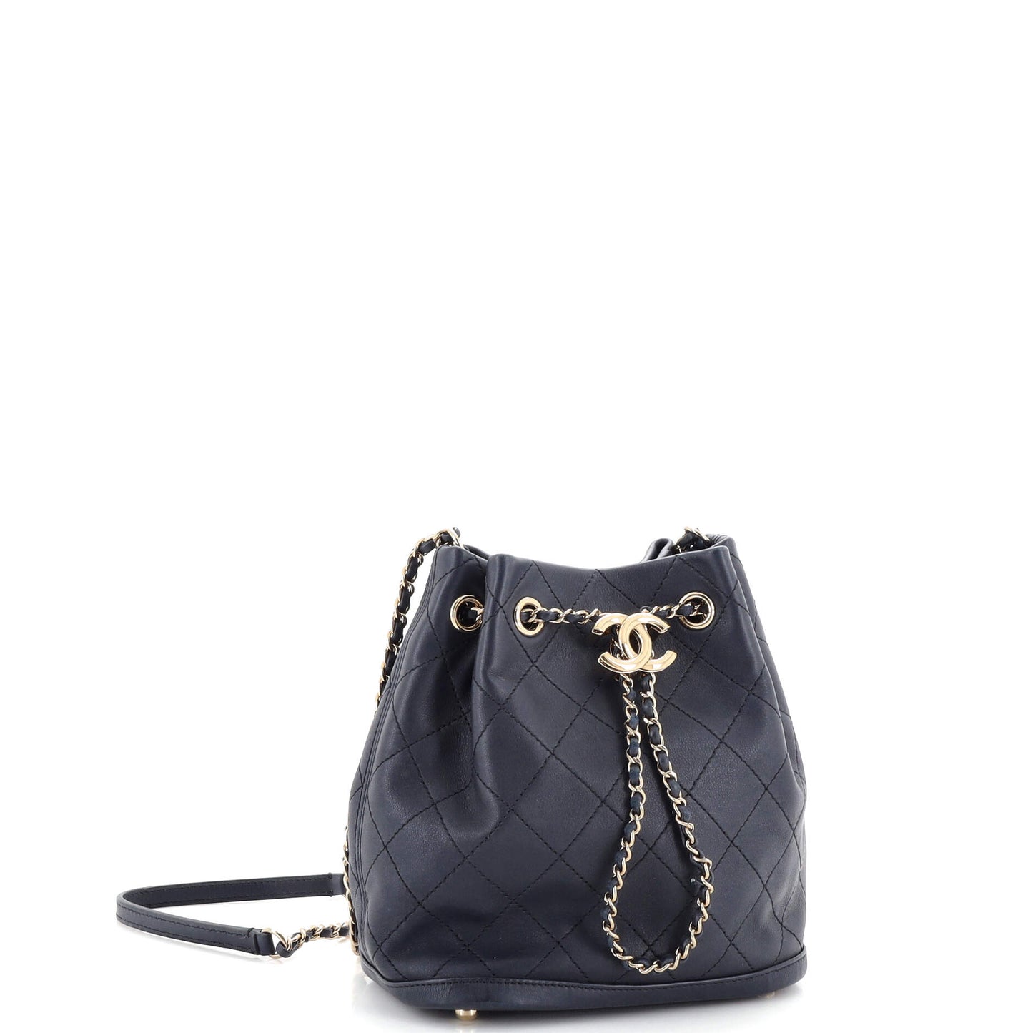 Chanel Cc Drawstring Bucket Bag Quilted