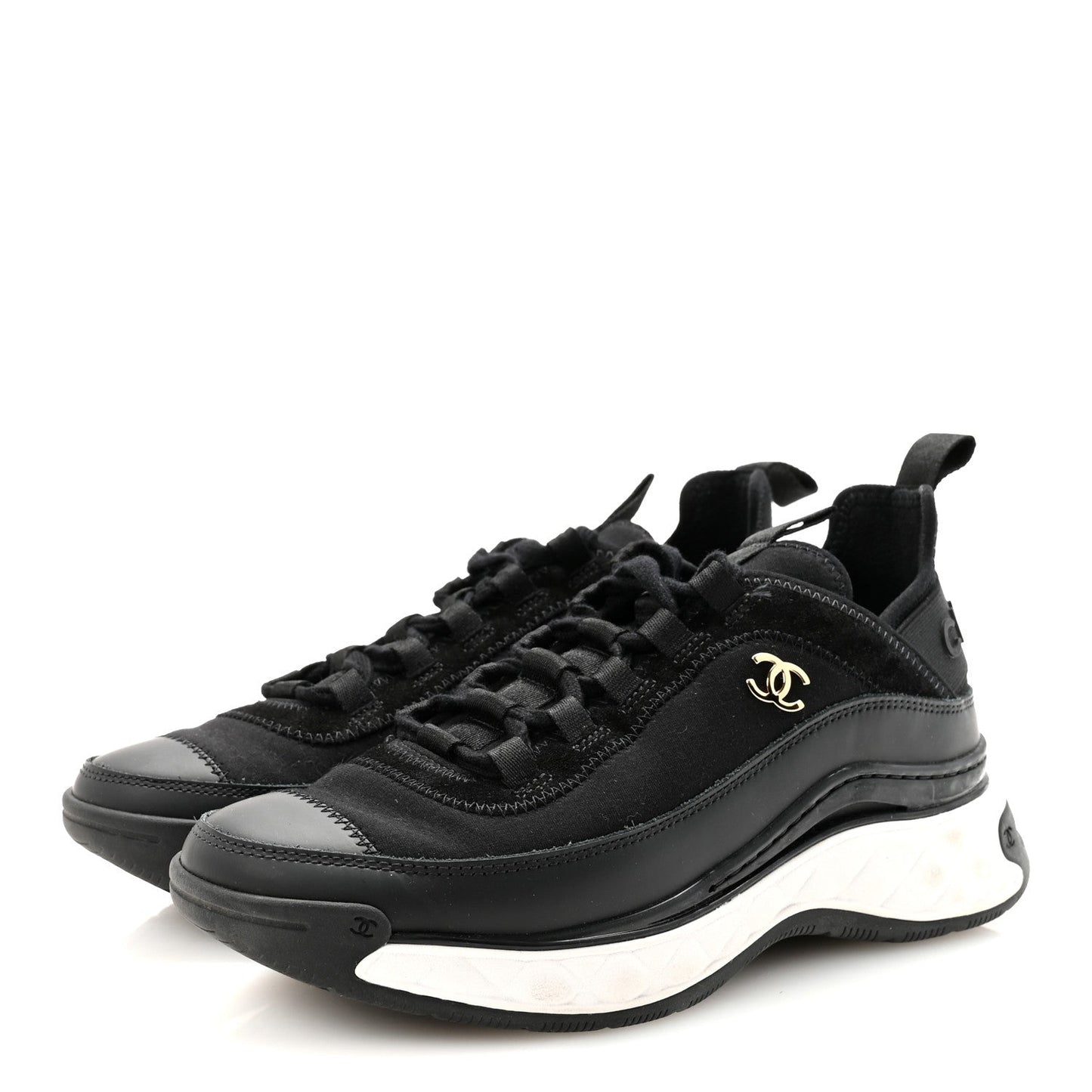 Velvet Calfskin Mixed Fibers CC Sneakers 37 Black