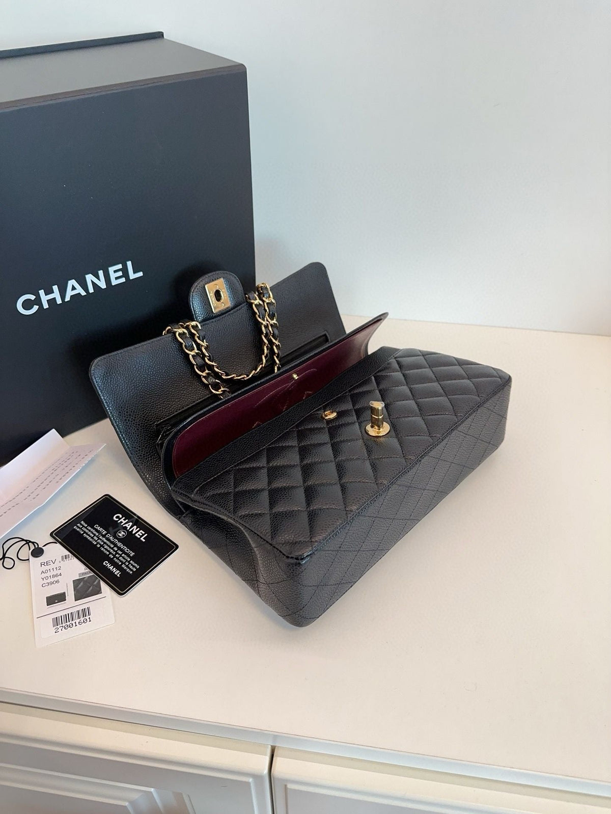 Chanel classic double flap CF bag Caviar leather black -year