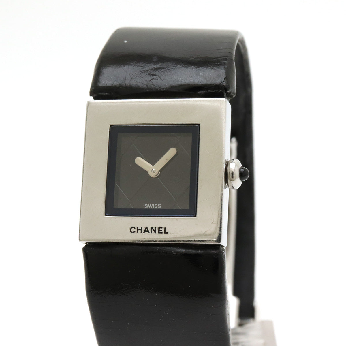 CHANEL Matrasse SS Emmeline Leather Belt Black Quartz Watch H0116