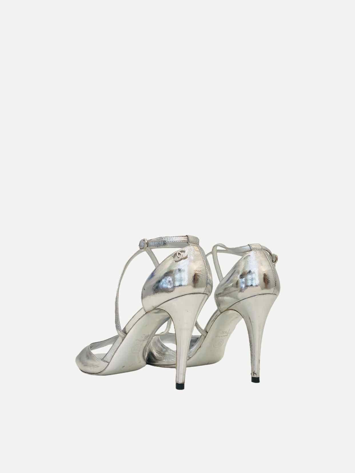 CHANEL Metallic Silver Size EU 41 Heeled Sandals