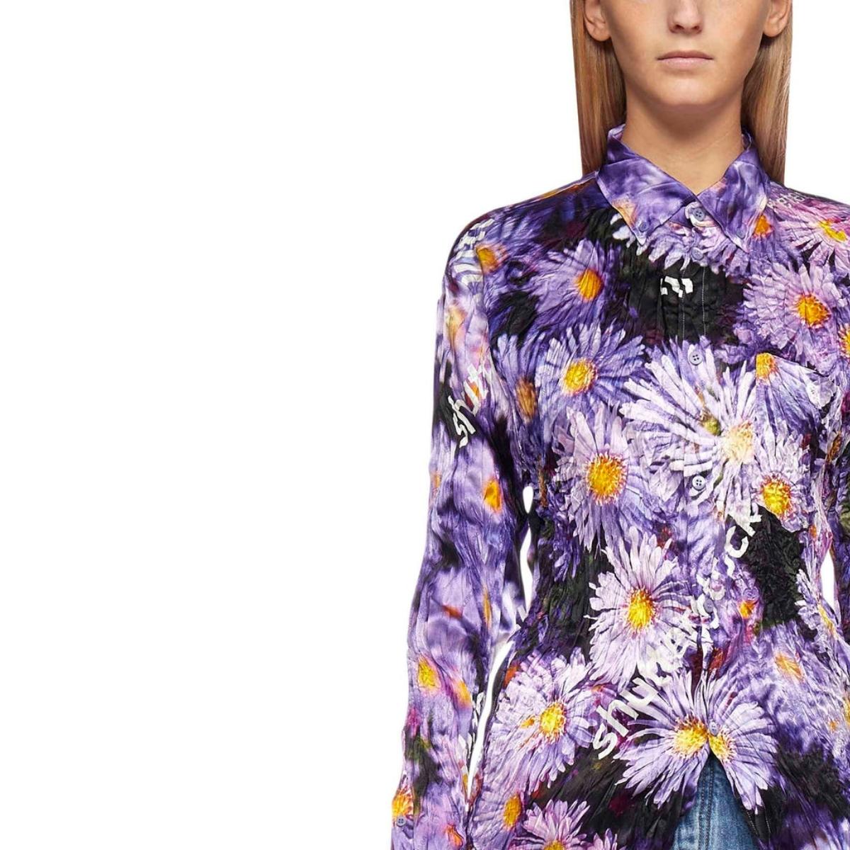 Floral Printed Crinkled Effect Silk Shirt