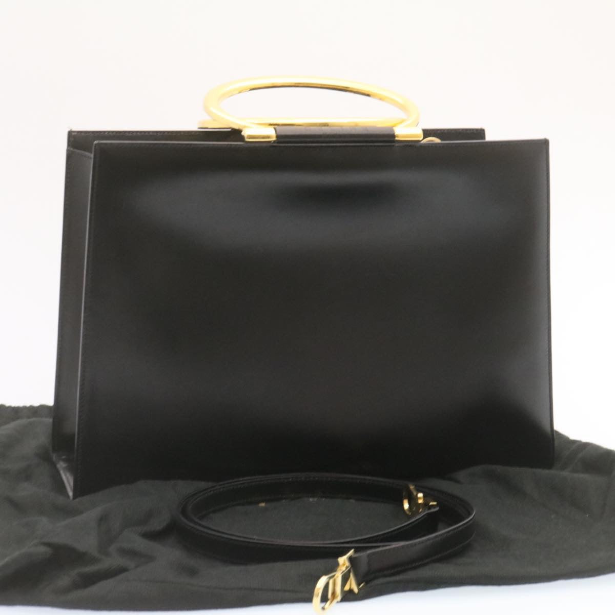 Celine Hand Bag 2way Black Gold Tone am354b