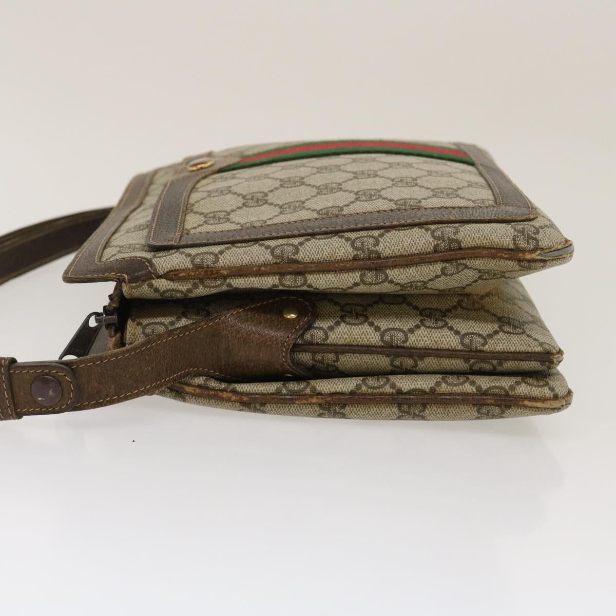 GUCCI Web Sherry Line GG Canvas Shoulder Bag Beige Red Green bs1024