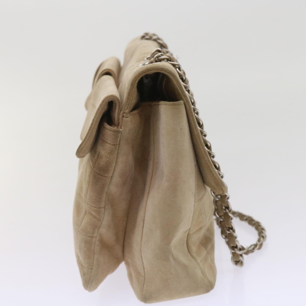 Chanel Choco Bar Chain Shoulder Bag Suede Beige CC Auth bs